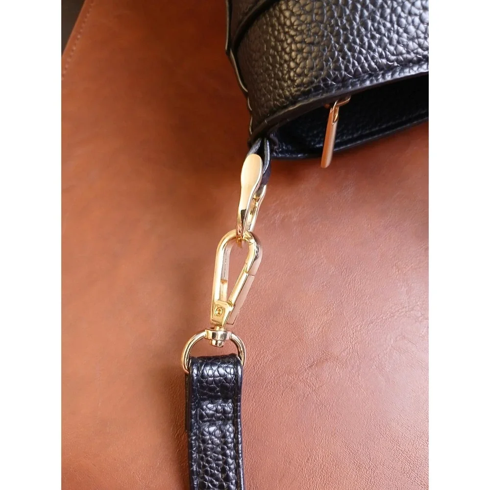 A New Day Black Pebbled Faux Leather‎ Triple Compartment Tote Crossbody Bag